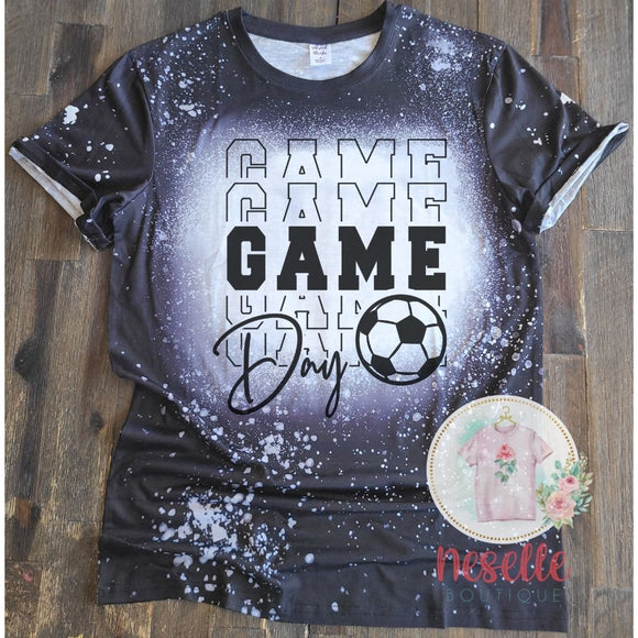 Soccer Game Day - black faux bleached tee