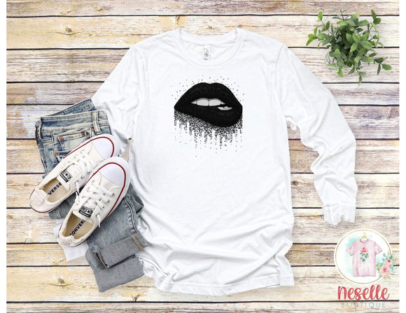 Black Lips - white or grey long sleeve - Neselle Boutique