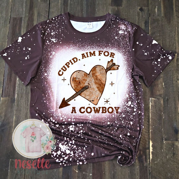 Cupid aim for a cowboy - brown faux bleached tee