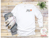 Hello Pumpkin pocket design - white or grey long sleeve - Neselle Boutique