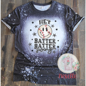 Hey Batter Batter Swing - faux bleached tees