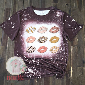 Valentine Lips - brown faux bleached tee
