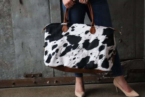 CLOSED Weekender Bag Black Cow Print - Pre Order Closes 12/19